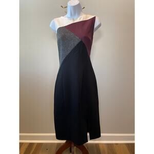 White House Black Market Black Sheath Dress Size 8 White Maroon Gray Detail